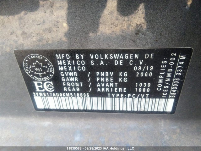 3VWR17AU0KM518895 Volkswagen Golf Sportwagen Execline