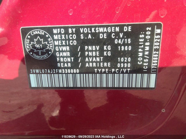 3VWL07AJ2FM338080 Volkswagen Jetta Sedan Highline