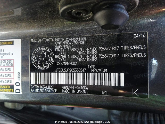 Toyota 4RUNNER SR5 2016 JTEBU5JR2G5338547 Image 9