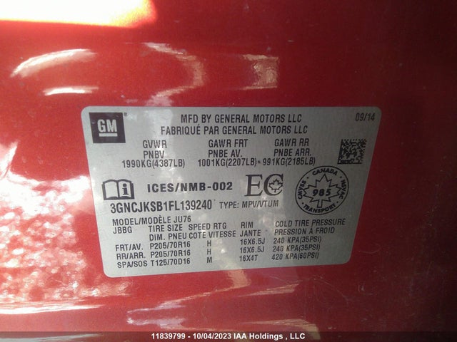 Chevrolet TRAX LS 2015 3GNCJKSB1FL139240 Image 9
