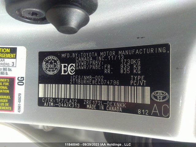 Toyota COROLLA 2014 2T1BURHE8EC074796 Image 9
