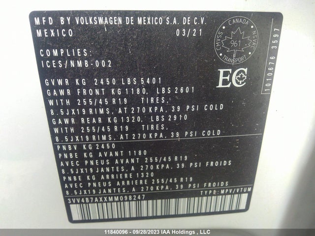 3VV4B7AXXMM098247 Volkswagen Tiguan Highline