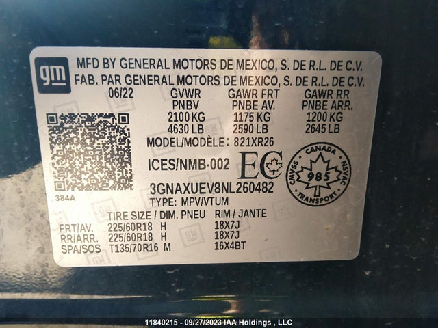 Chevrolet EQUINOX LT 2022 3GNAXUEV8NL260482 Image 9