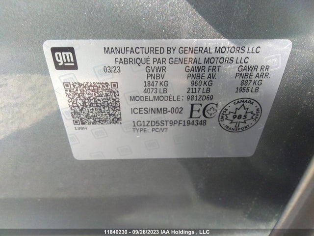 Chevrolet MALIBU 1LT 2023 1G1ZD5ST9PF194348 Image 9