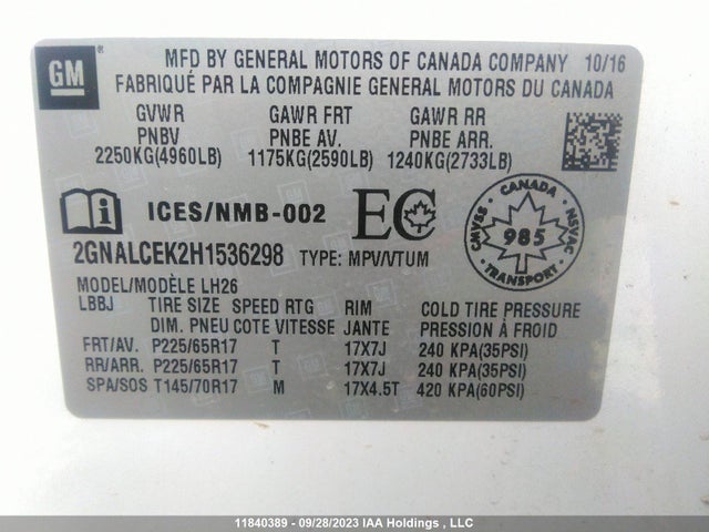 Chevrolet EQUINOX LT 2017 2GNALCEK2H1536298 Image 9