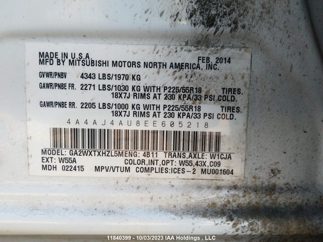 4A4AJ4AU8EE605218 Mitsubishi Rvr Gt