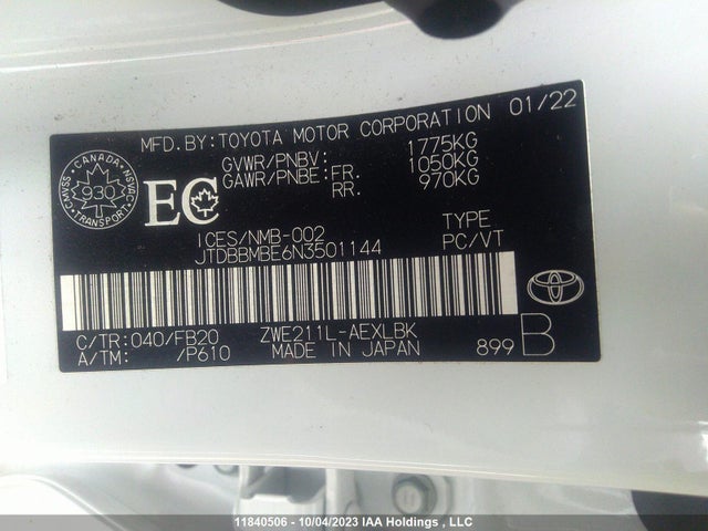 Toyota Corolla Hybrid 2022 JTDBBMBE6N3501144 Image 9