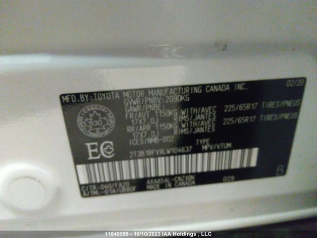 Toyota RAV4 LE 2020 2T3B1RFVXLW104637 Image 9
