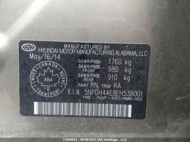 Hyundai ELANTRA GL 2014 5NPDH4AE8EH538001 Image 9
