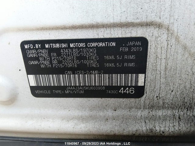 JA4AJ3AU5KU603908 Mitsubishi RVR SE