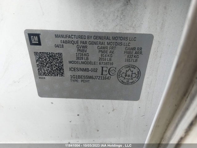 Chevrolet CRUZE LT 2018 1G1BE5SM6J7211647 Image 9