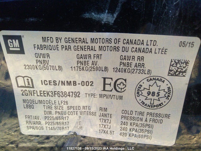 Chevrolet EQUINOX LS 2015 2GNFLEEK3F6384792 Image 9