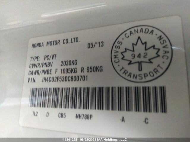 Продажа на аукционе авто 2013 Acura Tsx Premium Pkg, vin: JH4CU2F53DC800701, номер лота: 11841228