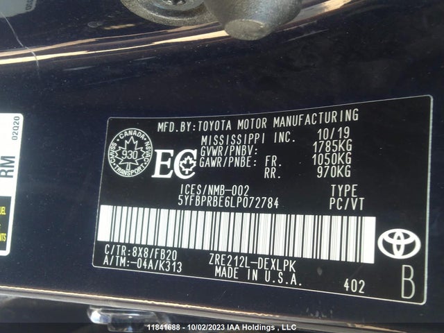 Toyota Corolla Le/l/xle 2020 5YFBPRBE6LP072784 Image 9