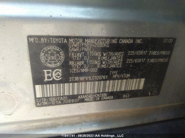 Toyota RAV4 LE 2020 2T3B1RFV1LC120761 Image 9