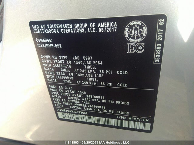Volkswagen Atlas Highline 2018 1V2MR2CA3JC523602 Image 9