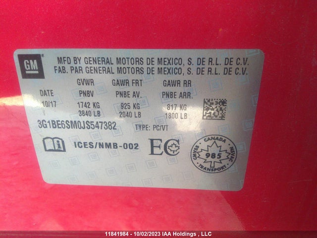 Chevrolet CRUZE LT 2018 3G1BE6SM0JS547382 Image 9