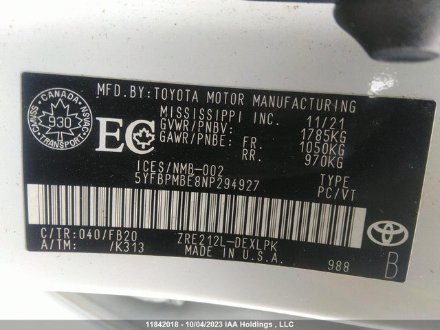 Toyota Corolla L/le/xle 2022 5YFBPMBE8NP294927 Image 9