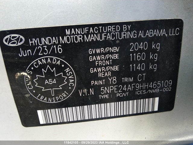 Hyundai SONATA 2017 5NPE24AF9HH465109 Image 9