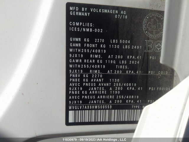 WVGLV7AX6HW508559 Volkswagen Tiguan Highline
