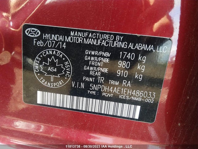 Hyundai Elantra Gls 2014 5NPDH4AE1EH486033 Image 9