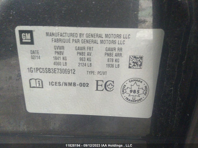 Chevrolet Cruze 1lt 2014 1G1PC5SB3E7306912 Image 9