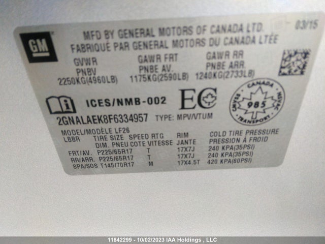 Chevrolet EQUINOX LS 2015 2GNALAEK8F6334957 Image 9