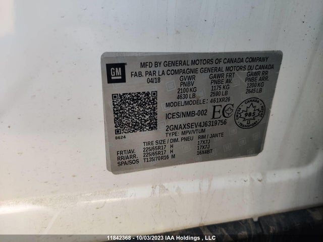 Chevrolet EQUINOX LT 2018 2GNAXSEV4J6319756 Image 10