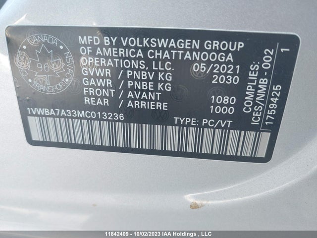 1VWBA7A33MC013236 Volkswagen Passat Highline