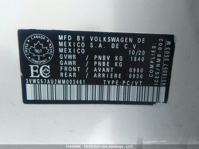 3VWG57AU2MM003461 Volkswagen Golf Comfortline/highline