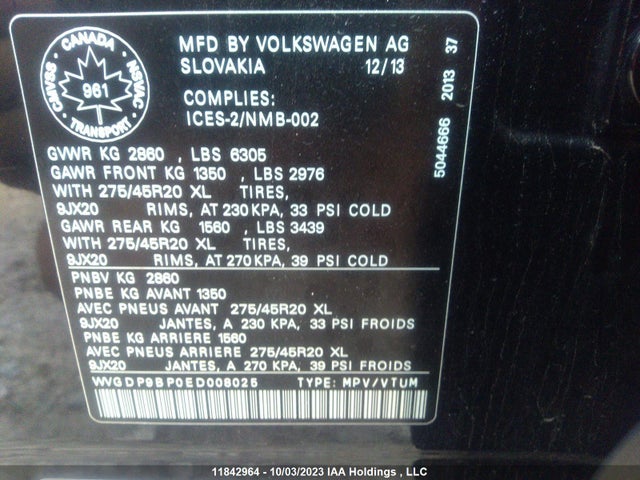 WVGDP9BP0ED008025 Volkswagen Touareg Comfortline/highline