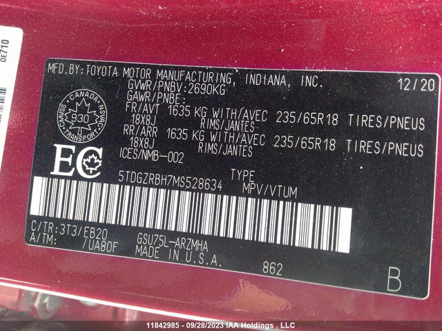 Toyota Highlander Xle 2021 5TDGZRBH7MS528634 Image 9