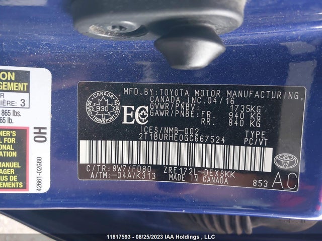 Toyota COROLLA CE/S/LE 2016 2T1BURHE0GC667524 Image 9
