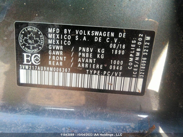 3VW217AU9HM006367 Volkswagen Golf Trendline/highline