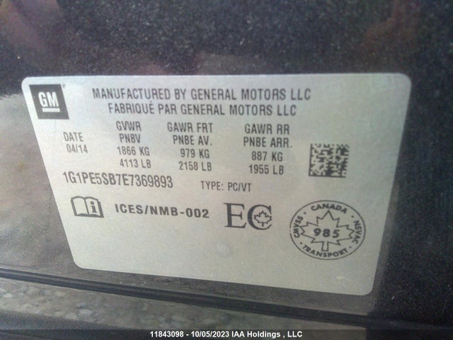 Chevrolet Cruze 2lt 2014 1G1PE5SB7E7369893 Image 9