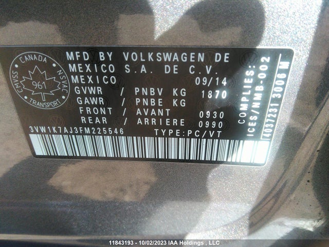 3VW1K7AJ3FM225546 Volkswagen Jetta Sedan Trendline/trendline+
