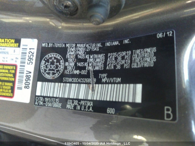 Продаж на аукціоні авто 2012 Toyota Sienna Se, vin: 5TDXK3DC4CS268999, номер лоту: 11843405
