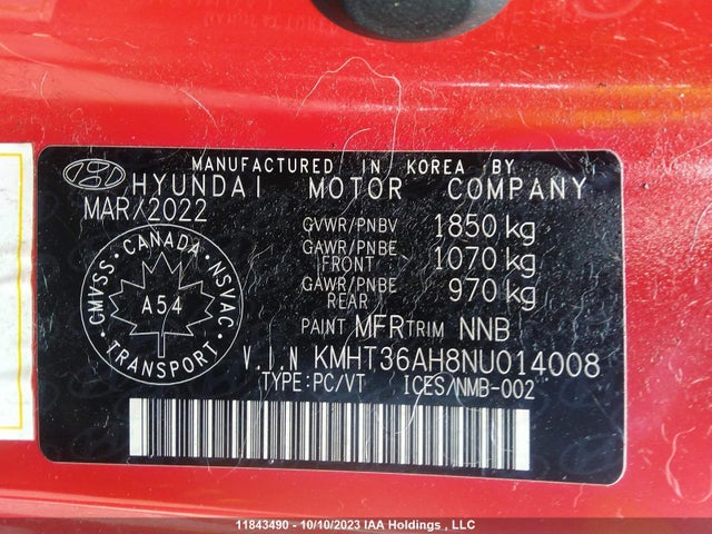 Hyundai VELOSTER 2022 KMHT36AH8NU014008 Image 9