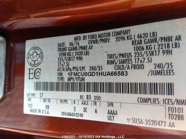Ford ESCAPE SE 2017 1FMCU0GD1HUA66583 Image 9