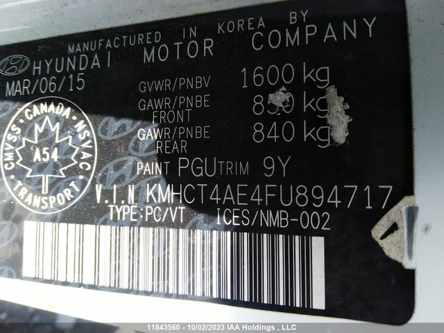Hyundai ACCENT GL 2015 KMHCT4AE4FU894717 Image 9