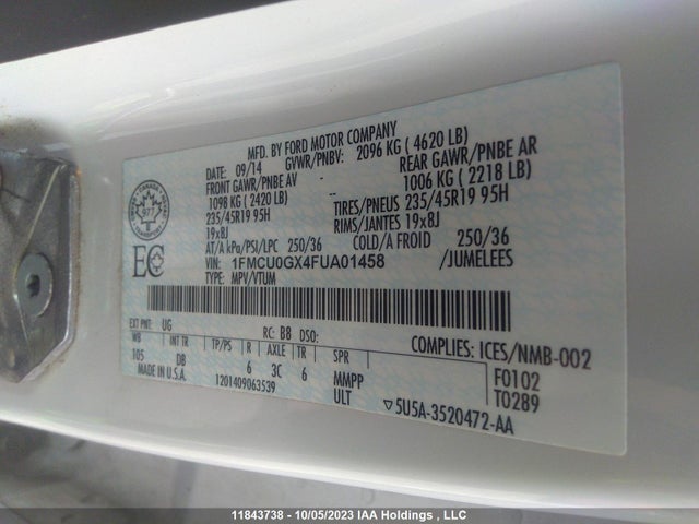 1FMCU0GX4FUA01458 Ford ESCAPE SE