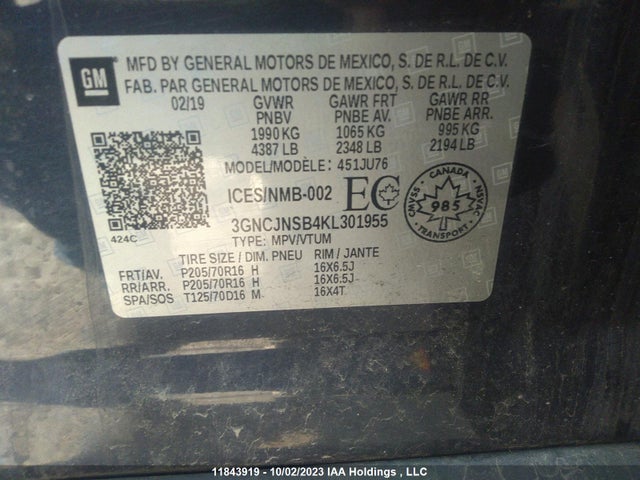 Chevrolet TRAX LS 2019 3GNCJNSB4KL301955 Image 9