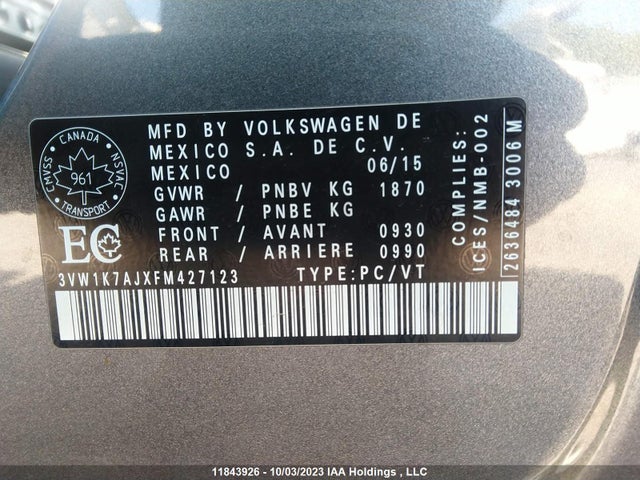 3VW1K7AJXFM427123 Volkswagen Jetta Sedan Trendline/trendline+