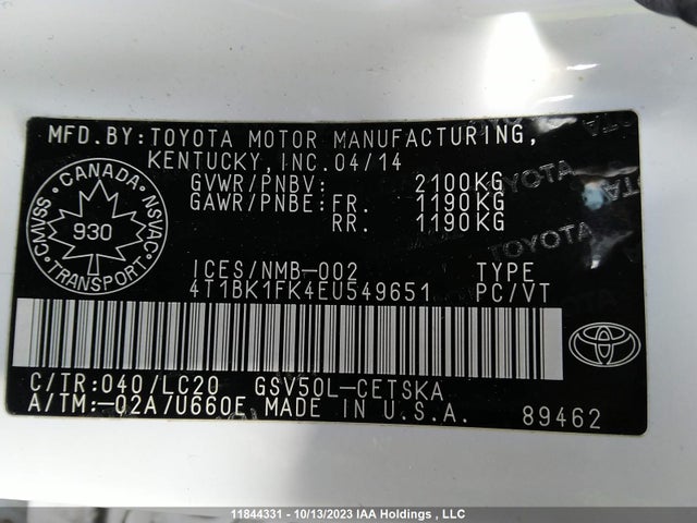 Toyota Camry Se/xle 2014 4T1BK1FK4EU549651 Image 9
