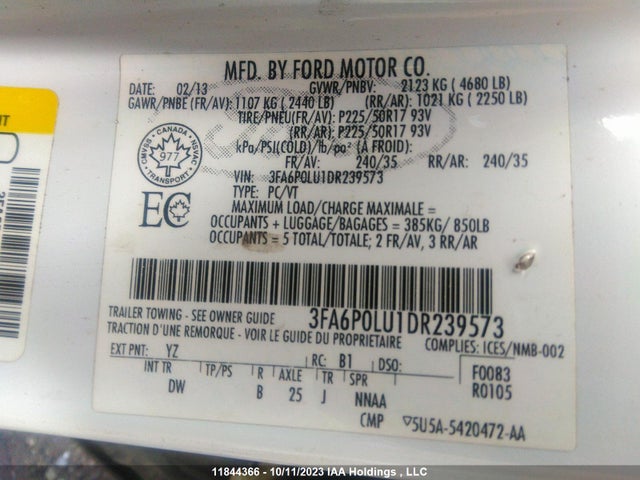 2013 FORD FUSION HYBRID SE VIN: 3FA6P0LU1DR239573