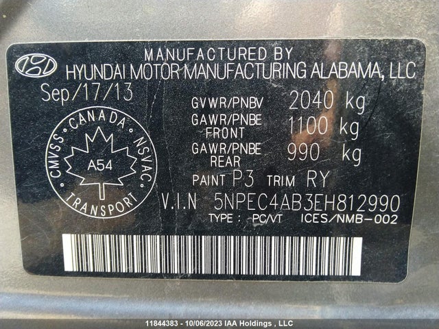 Hyundai Sonata Limited 2014 5NPEC4AB3EH812990 Image 9