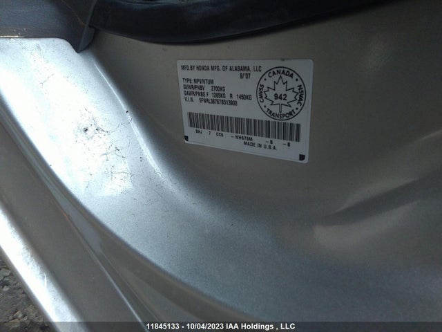 Aukcja sprzedaży 2007 Honda Odyssey Ex-l, vin: 5FNRL38767B513900, numer aukcji: 11845133