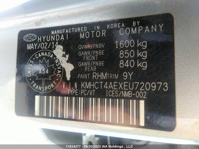 Hyundai ACCENT GL 2014 KMHCT4AEXEU720973 Image 9