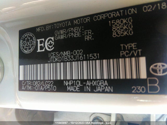 Toyota PRIUS C 2018 JTDKDTB33J1611531 Image 9