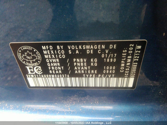 3VW217AU0HM040374 Volkswagen Golf Trendline/highline